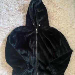 Black Faux Fur Hoodie